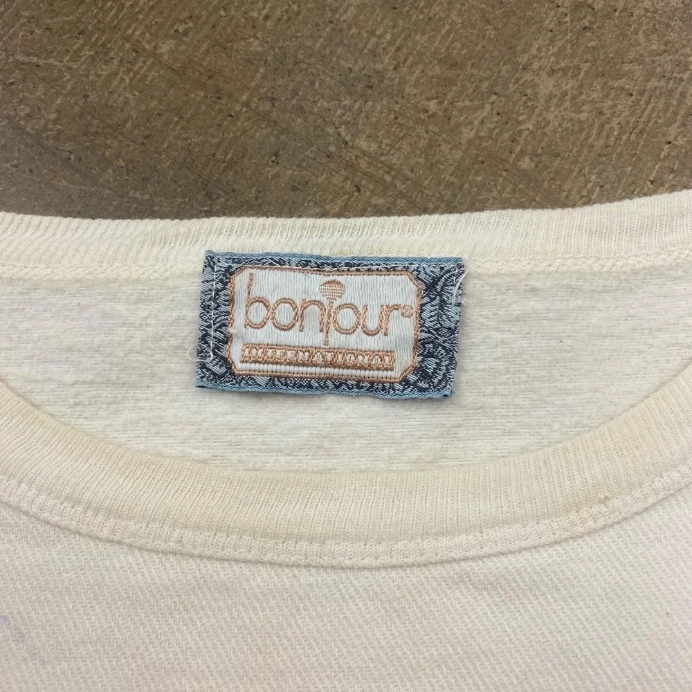 Vintage Bonjour 90 French France Floral Flowers Women's Sweatshirt Crewneck XL